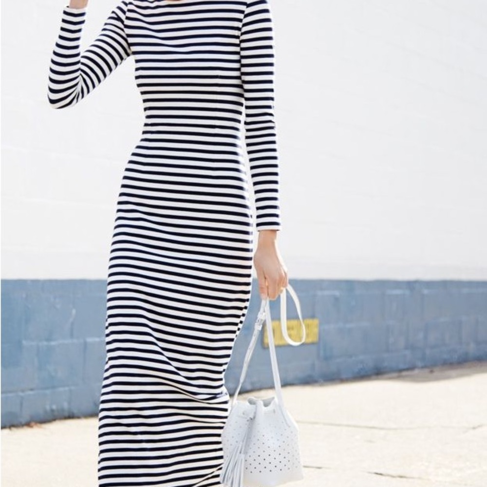 J. Crew Black and White Long Sleeve Sheath Dress